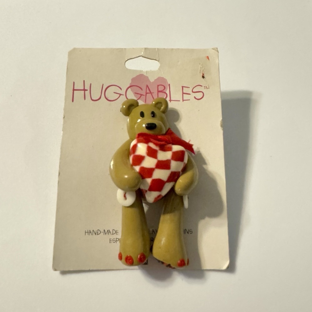 Vintage Huggable Bear Brooch Pin with Flower Lapel Pin Granny‎ Core 1996